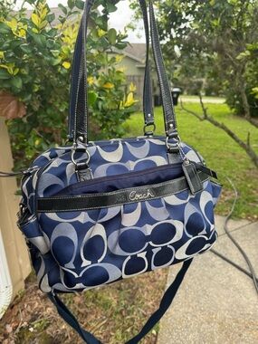 Coach 💙 Addison Signature Blue Xl Carryall Travel Diaper Bag EUC